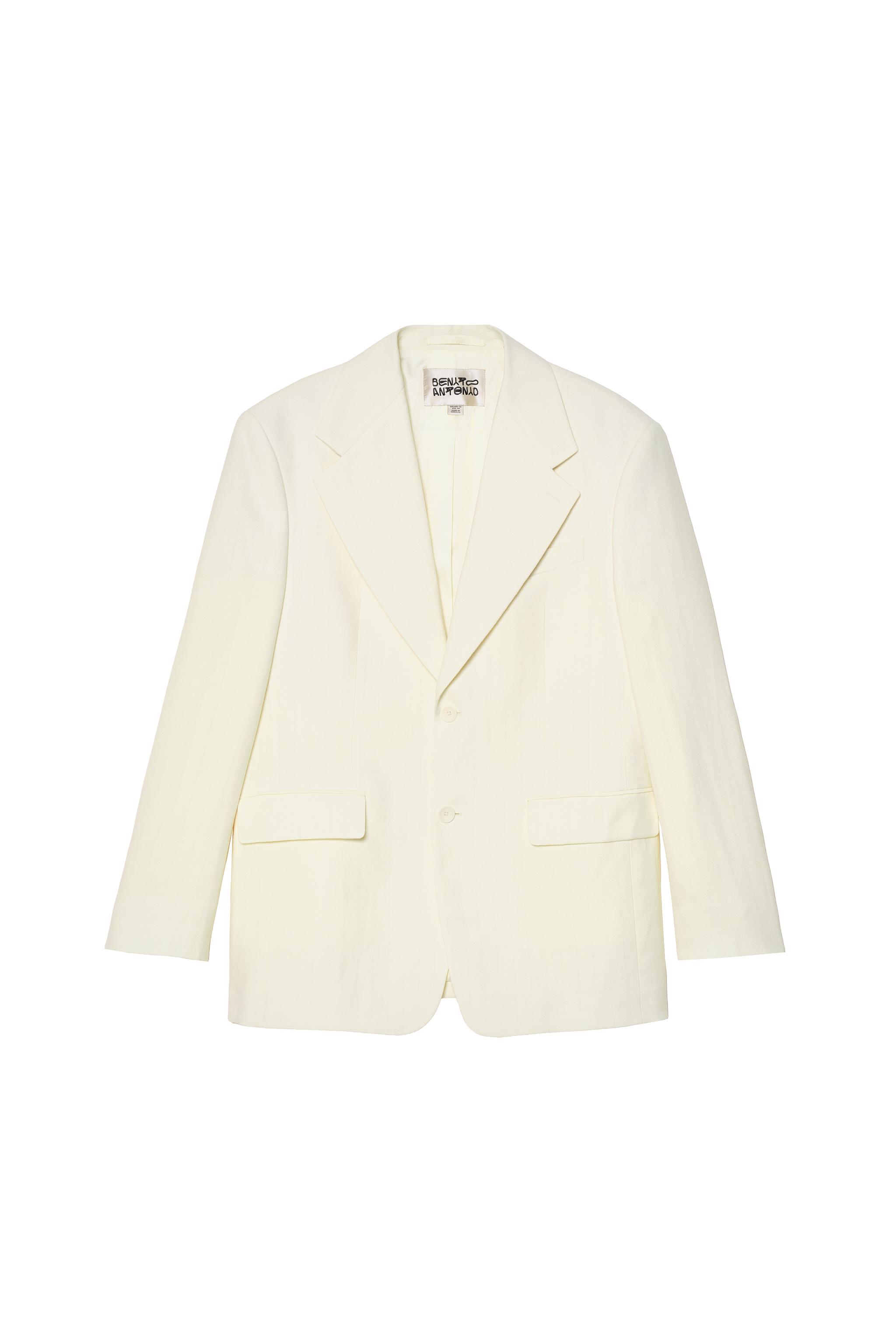 OVERSIZED FIT HERRINGBONE LINEN-WOOL SUIT BLAZER